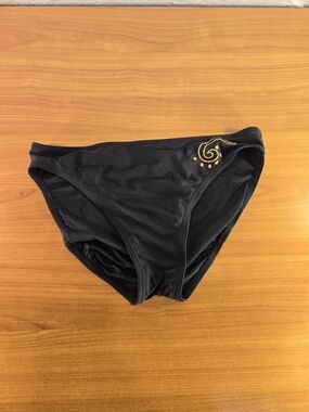 Ocean Dream Black Bikini Bottoms Size 12 Gold Embroidered Spiral Sun Swim